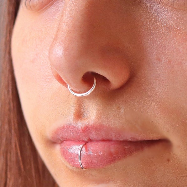 Anneau de septum faux en argent sterling, faux piercing, anneau de septum faux or, faux piercing de septum confortable, anneau de septum aucun piercing nécessaire