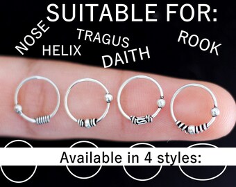 Sterling Silber Nasenring, Perlen Nasenring Hoop, Tragus Hoop Ohrring, Nasenschmuck, Helix Ohrring, Daith Piercing, Turm Piercing Schmuck,