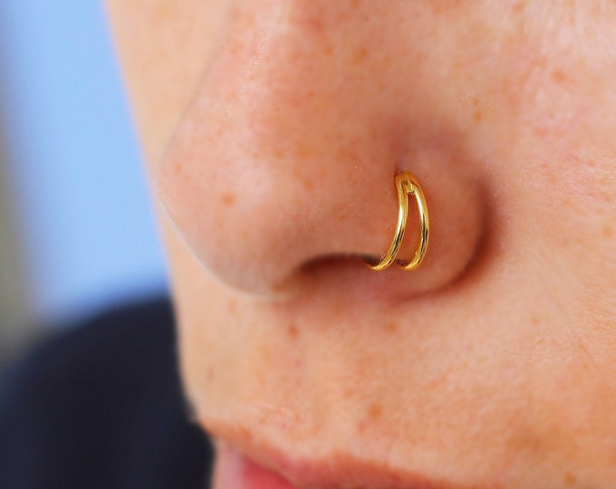 Sterling Silver Nose Ring Double Nose Ring for Single Etsy