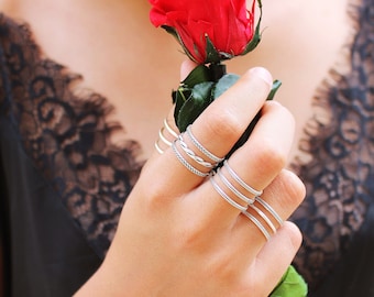 Sterling Silver Triple Band Ring, Wide Silver Rings for Women, Gift for Her
