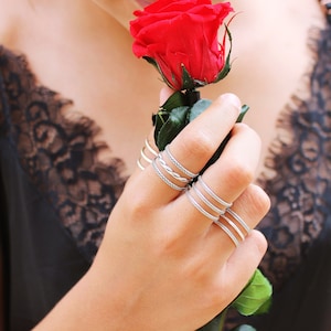 Sterling Silver Triple Band Ring, Wide Silver Rings for Women, Gift for Her