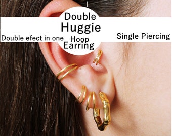 Pair of Double Hoop Earrings, Gold Huggie Earrings, Small Hoop Earrings, Huggie Hoops, Double Piercing Earring, Second Hole Earrings