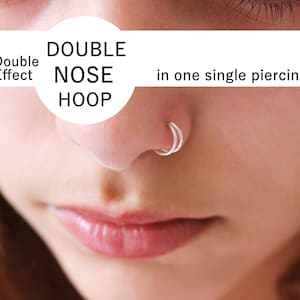 Double Hoop Nose Ring, Double Nose Ring for Single Piercing, Rose Gold Nose Hoop, Sterling Silver Nose Ring, Nose Hoop