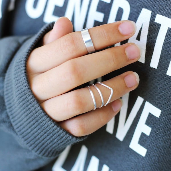 Silver Knuckle Ring Set of 4 Above the Knuckle Rings, Stacking  Midi Ring, Rings,  Mid Knuckle Ring