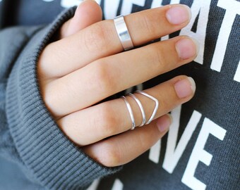 Silver Knuckle Ring Set of 4 Above the Knuckle Rings, Stacking  Midi Ring, Rings,  Mid Knuckle Ring