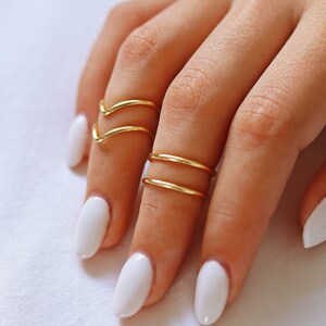 4 Gold Knuckle Ring Set, Above the Knuckle Rings, Stacking Midi Ring, Rings, Mid Knuckle Ring, Gold Ring, Gold Stacking Rings, Simple Rings image 2