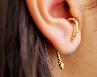 Gold Snake Earrings, Silver Mismatched Earrings, Ear Climber Earrings, Grunge Jewelry, Edgy  Serpent Earrings