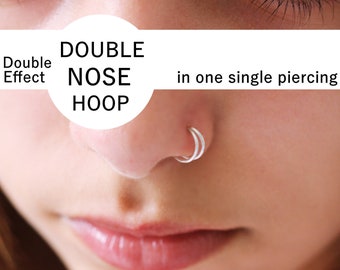 Double Hoop Nose Ring, Double Nose Ring for Single Piercing, Rose Gold Nose Hoop, Sterling Silver Nose Ring, Nose Hoop