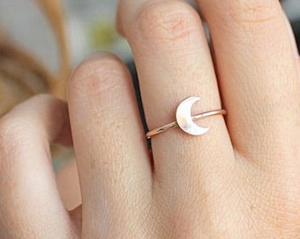 Rose Gold Vermeil Moon Ring - Minimalist Stacking Jewelry