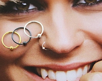 1 Nose Ring, Nose Ring Hoop, Gold Nose Ring , 22 Gauge Nose Ring 24 Gauge,  Tiny Nose Ring,  Gold Ball Nose Stud