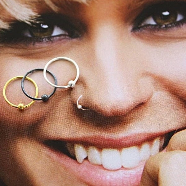 1 Nose Ring, Nose Ring Hoop, Gold Nose Ring , 22 Gauge Nose Ring 24 Gauge,  Tiny Nose Ring,  Gold Ball Nose Stud