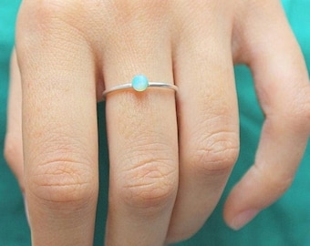 Blue Opal Ring, BRIDESMAID GIFT, Rose Gold Opal Ring,Wedding Gift, Dainty Ring, Dainty Gift for Her, Opal, Stacking Ring, Opal, Jewelry Opal