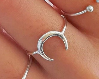 Anillo de luna, mejores anillos de amigo, anillo de luna creciente, bague, anillo de cuerno, regalo para las mujeres, Bague Femme