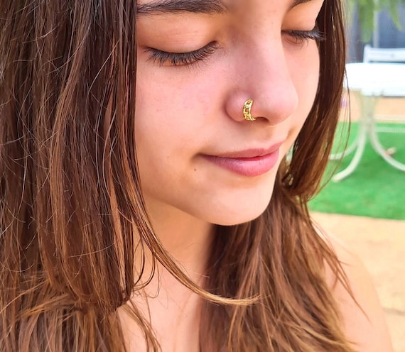 Small Gold Nose Ring Hoop Curb Chain Nose Ring Nostril Piercing