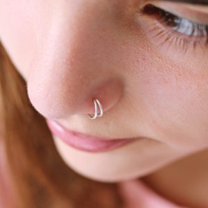 Double Nose Ring for Single Piercing, Gold Nose Ring Hoop, Double Hoop Nose Ring, Sterling Silver Nose Ring, Double Nose Ring Single Pierced image 5
