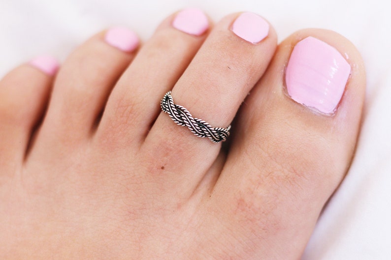 Braided Toe Ring, Bohemian Toe Rings, Sterling Silver Toe Ring, Adjustable Toe Ring, Toe Rings for Women image 1