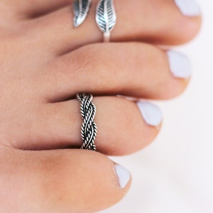 Braided Toe Ring, Bohemian Toe Rings, Sterling Silver Toe Ring, Adjustable Toe Ring, Toe Rings for Women image 2