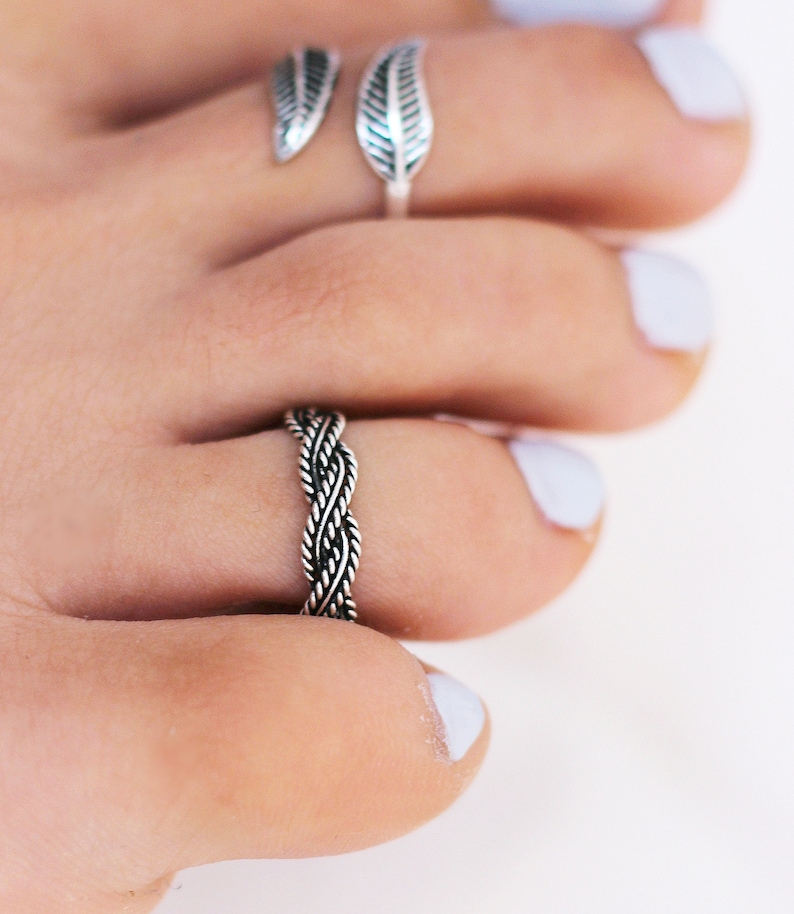 Braided Toe Ring, Bohemian Toe Rings, Sterling Silver Toe Ring, Adjustable Toe Ring, Toe Rings for Women image 2