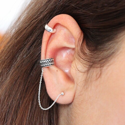 Silver Chain Ear Cuff Ear Climbers Fishbone Chain Cuff Etsy