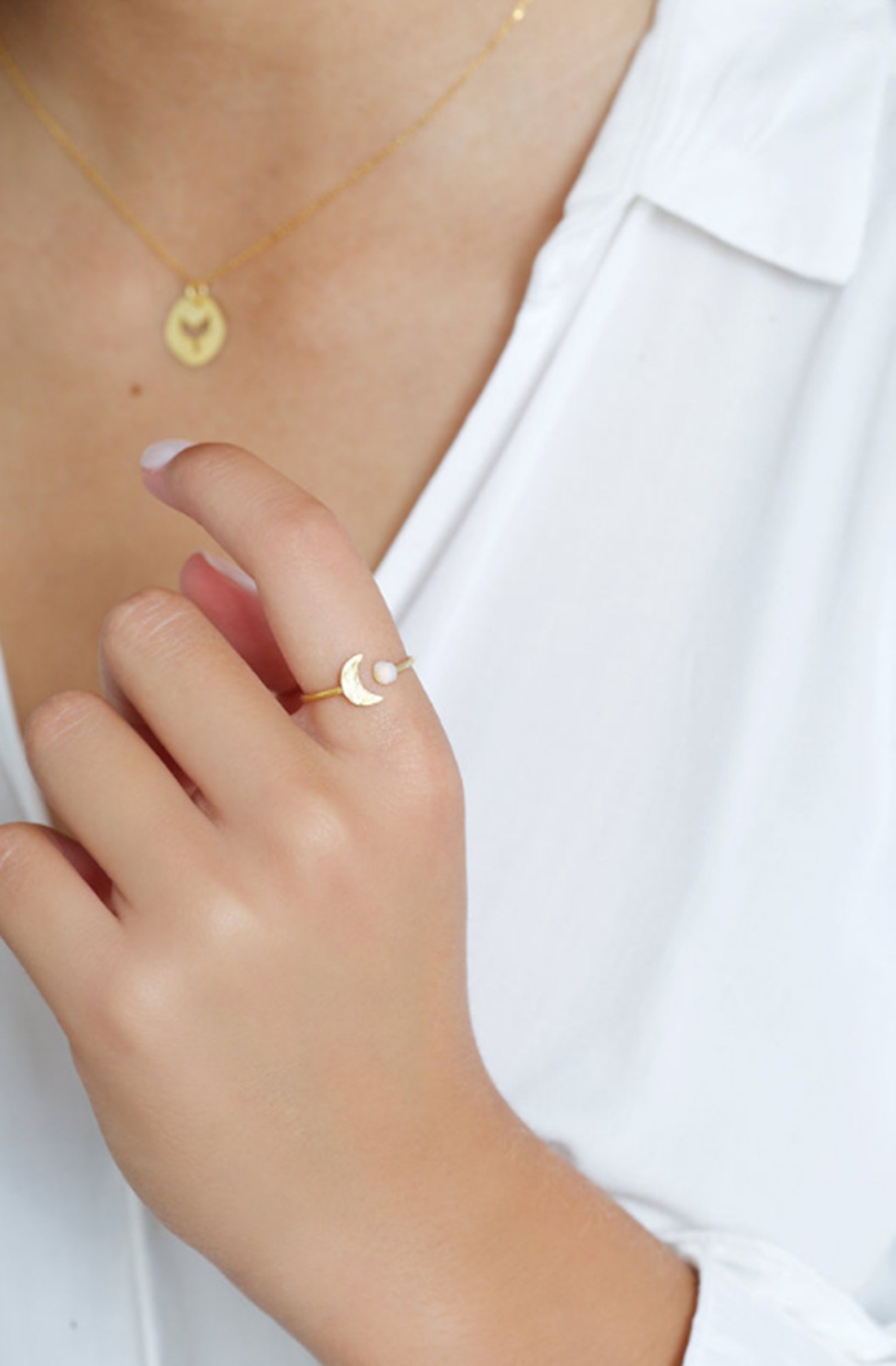 Opal Ring Girlfriend Gift Opal Moon Ring Rose Gold Opal Etsy