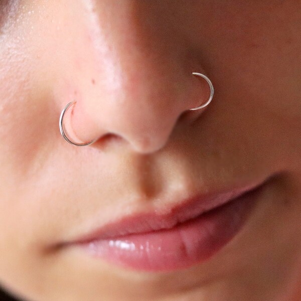 Fake Nose Ring in Sterling Silver Gold or Rose Gold Vermeil, Fake Septum Ring