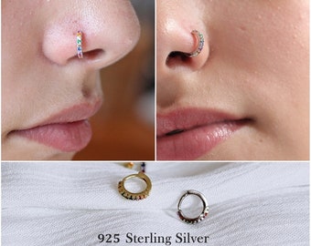 6mm/7mm/8mm Multicolor CZ Nose Hoop, Nose Ring Hoop, Helix Piercing, Cartilage Hoop, Tragus Earring,  Sterling Silver Nose Ring