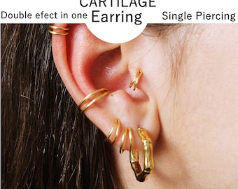 Double Cartilage Earring, Gold Conch Hoop, Conch Cuff, Cartilage Hoop, Conch Earring, Huggie Earrings, Gift for Her Birthday