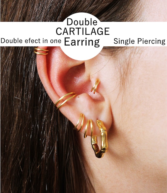 Double Hoop Helix Earring Gold