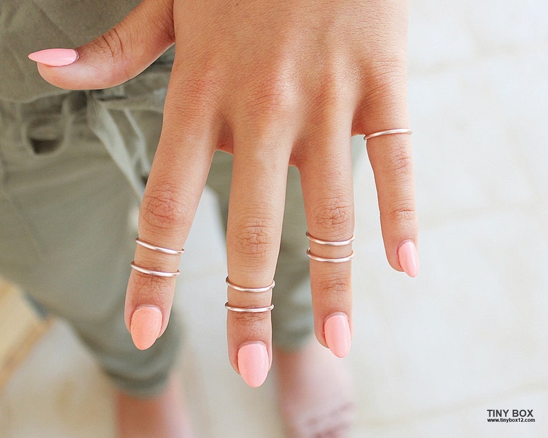 7 Rose Gold Midi Rings, Knuckle Ring Set, Rose Gold Stack Rings, Above Knuckle Rings, Rose Gold Knuckle Ring Set,7 Midi Rings, Mother Gift 画像 4