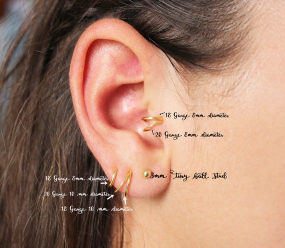 Delicate Real Solitaire Tragus Stud Piercing Gold Helix Stud