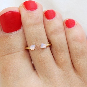 Ruwe stenen teen ring, druzy teen ring, sterling zilveren teen ring, minimale moderne sieraden, minimale afbeelding 2