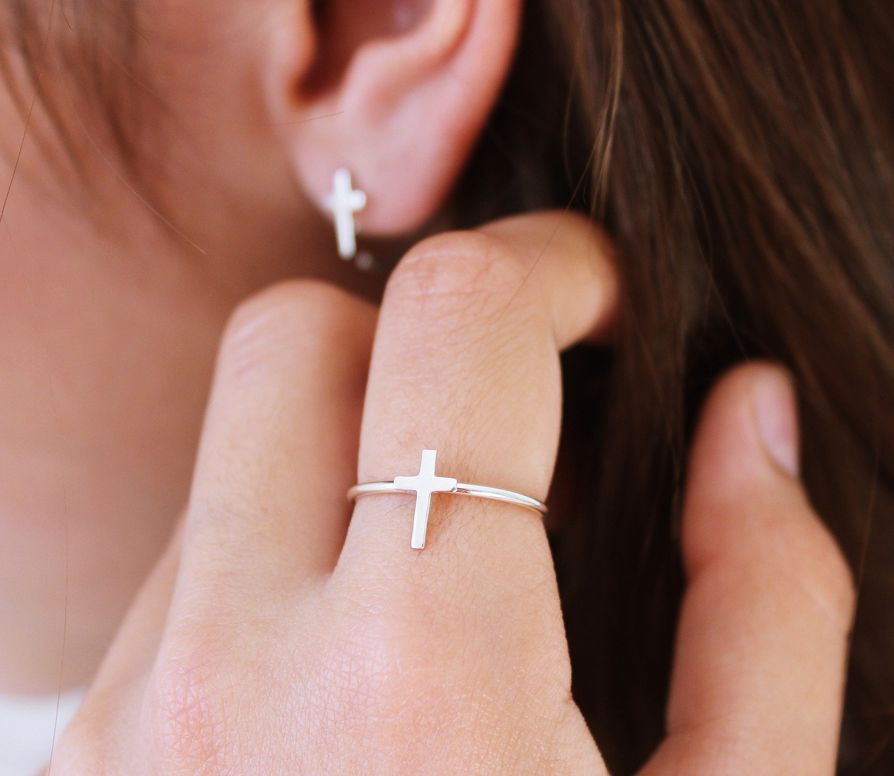 Cross Sterling Silver Ring Cross Ring for Women Minimalist Ring Stacking Ring Cross Statement Ring Etsy