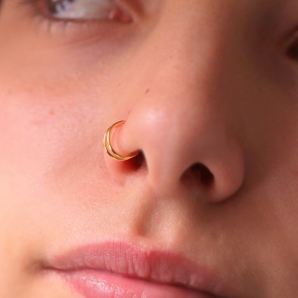 Double Hoop Nose Ring, Gold Nose Ring Hoop, Sterling Silver Nose Rings, Nose Piercing,  Nose Hoop for single Piercing Helix Conch