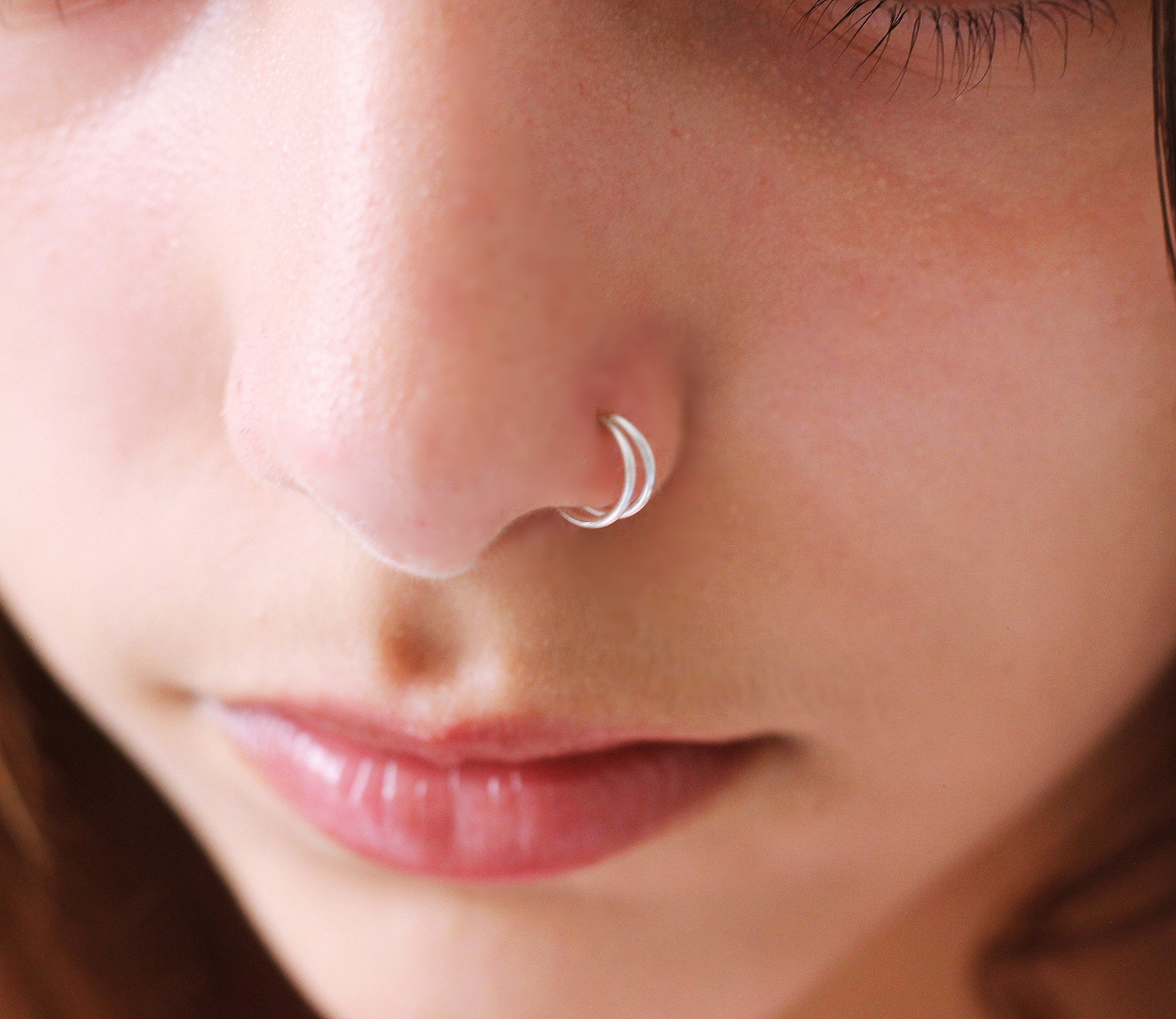 Silver-tone Stainless Steel Double Hoop Faux Nose Ring | Claire's