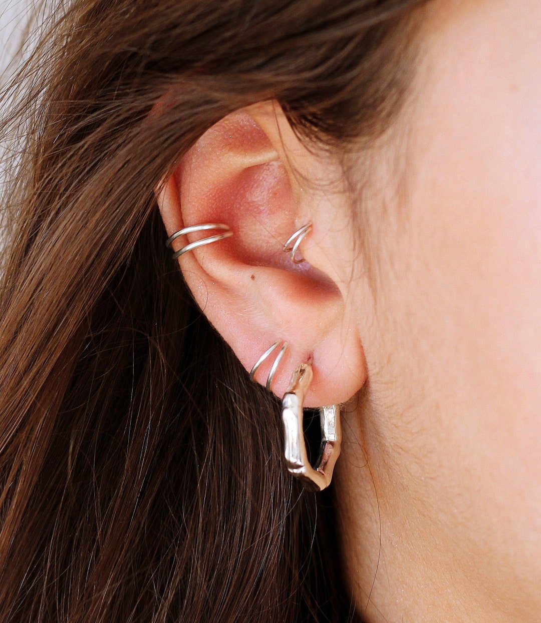 Sterling Silver Conch Piercing Double Conch Hoop Gold Orbital Conch Earring Cartilage Hoop Helix Piercing Double Conch Piercing Earring Etsy