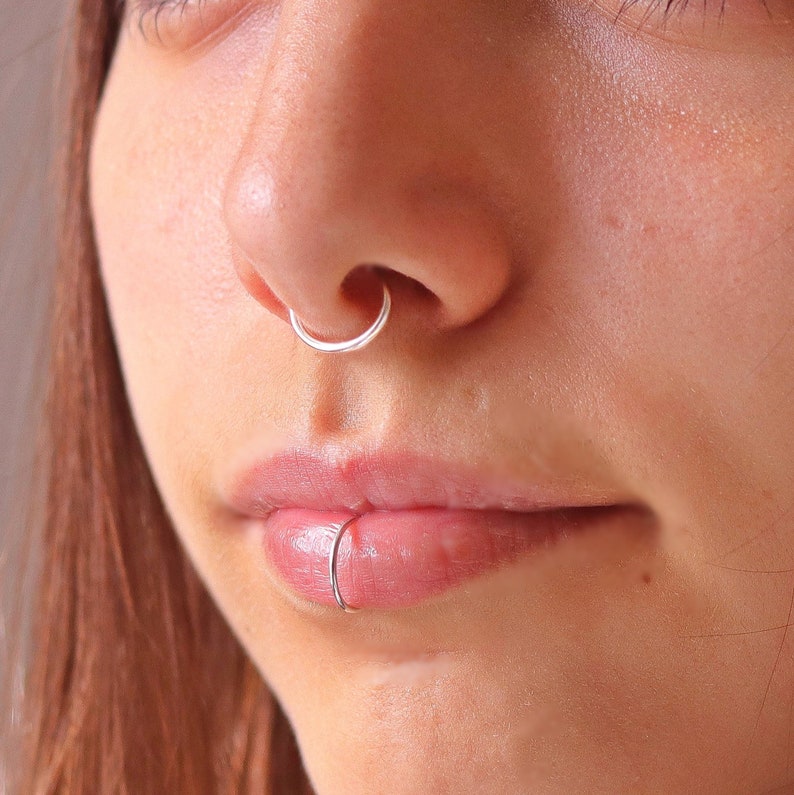 Sterling Silver Fake Septum Ring, Fake Piercing, Gold Faux Septum Ring, Comfortable Fake Septum Piercing, Septum Ring No Piercing Needed image 1