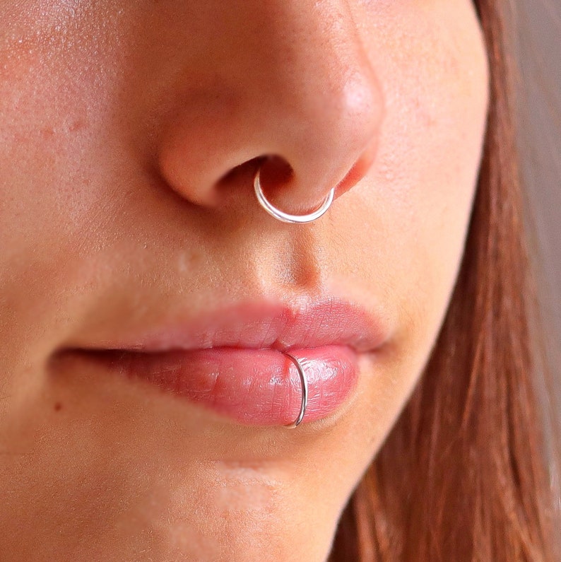 Sterling Silver Fake Septum Ring, Fake Piercing, Gold Faux Septum Ring, Comfortable Fake Septum Piercing, Septum Ring No Piercing Needed image 4