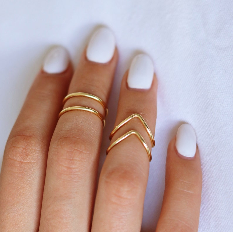 4 Gold Knuckle Ring Set, Above the Knuckle Rings, Stacking Midi Ring, Rings, Mid Knuckle Ring, Gold Ring, Gold Stacking Rings, Simple Rings image 4