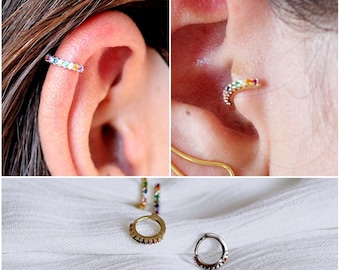 6mm/7mm/8mm Cz Tiny Hoop Earrings • Gold Hoop Earrings • Tragus Piercing • Huggie Earrings • Helix Earring • Nose Ring •  Rook Earring