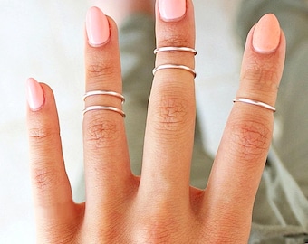 5 Rose Gold Midi Rings, Knuckle Ring Set, Rose Gold Stack Rings, Above Knuckle Rings, Rose Gold Knuckle Ring Set,5 Midi Rings, Mother Gift