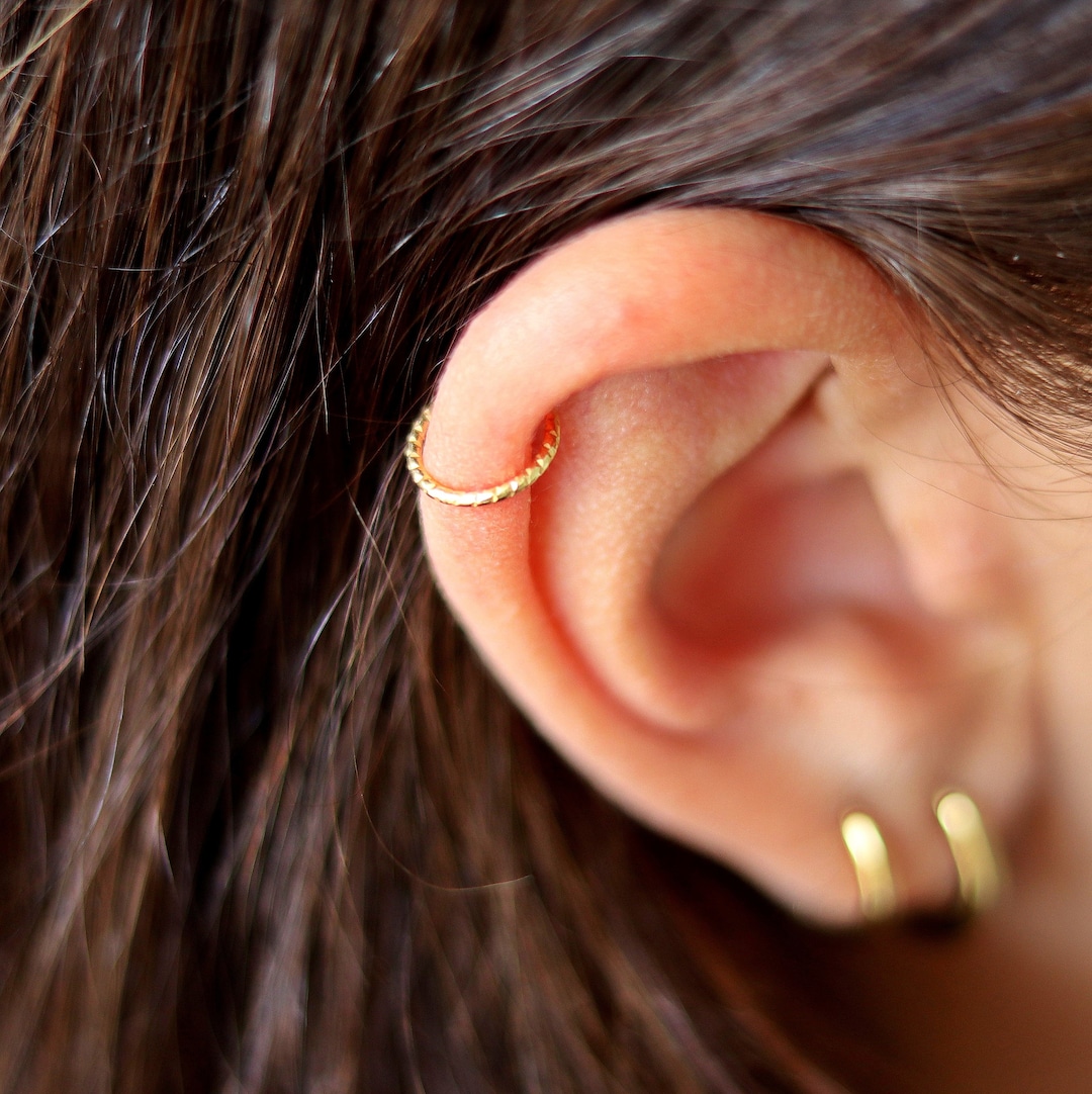 Textured Helix Piercing, Gold Helix Earring, Piercing Helix Cuff, Forward Helix Hoop, Helix Ring