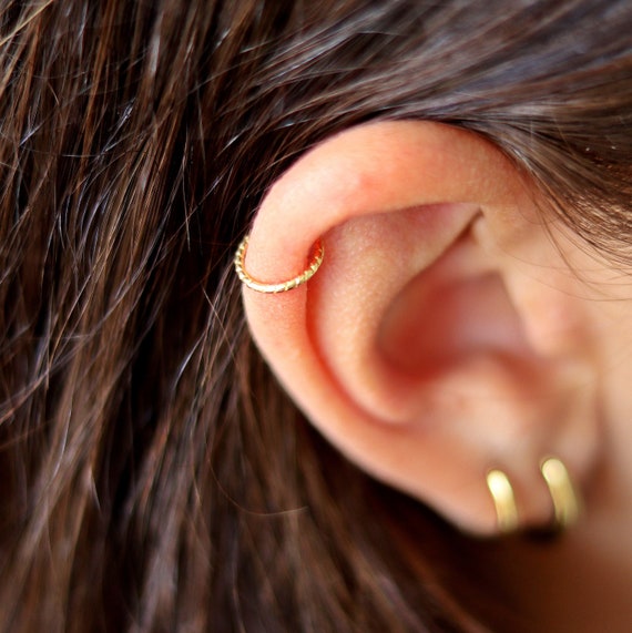Amazon.com: CZ Helix Piercing Tiny Helix Earring Hoop Dangling Diamond  Silver Cartilage Earring : Handmade Products