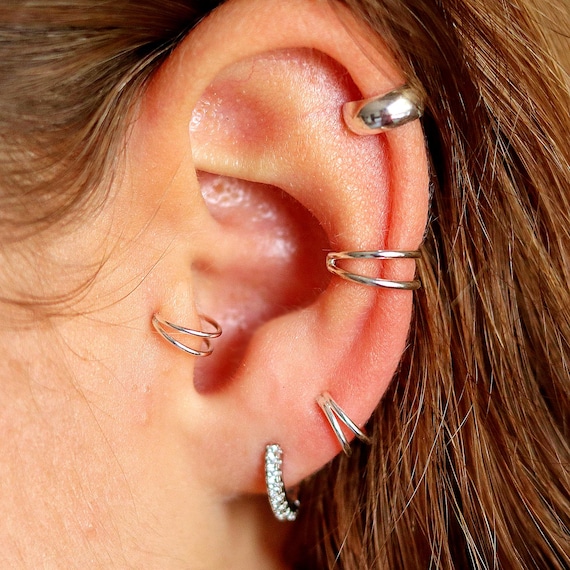 2 PCS Small Cartilage Double-Hoop Helix Conch Piercing Earrings With