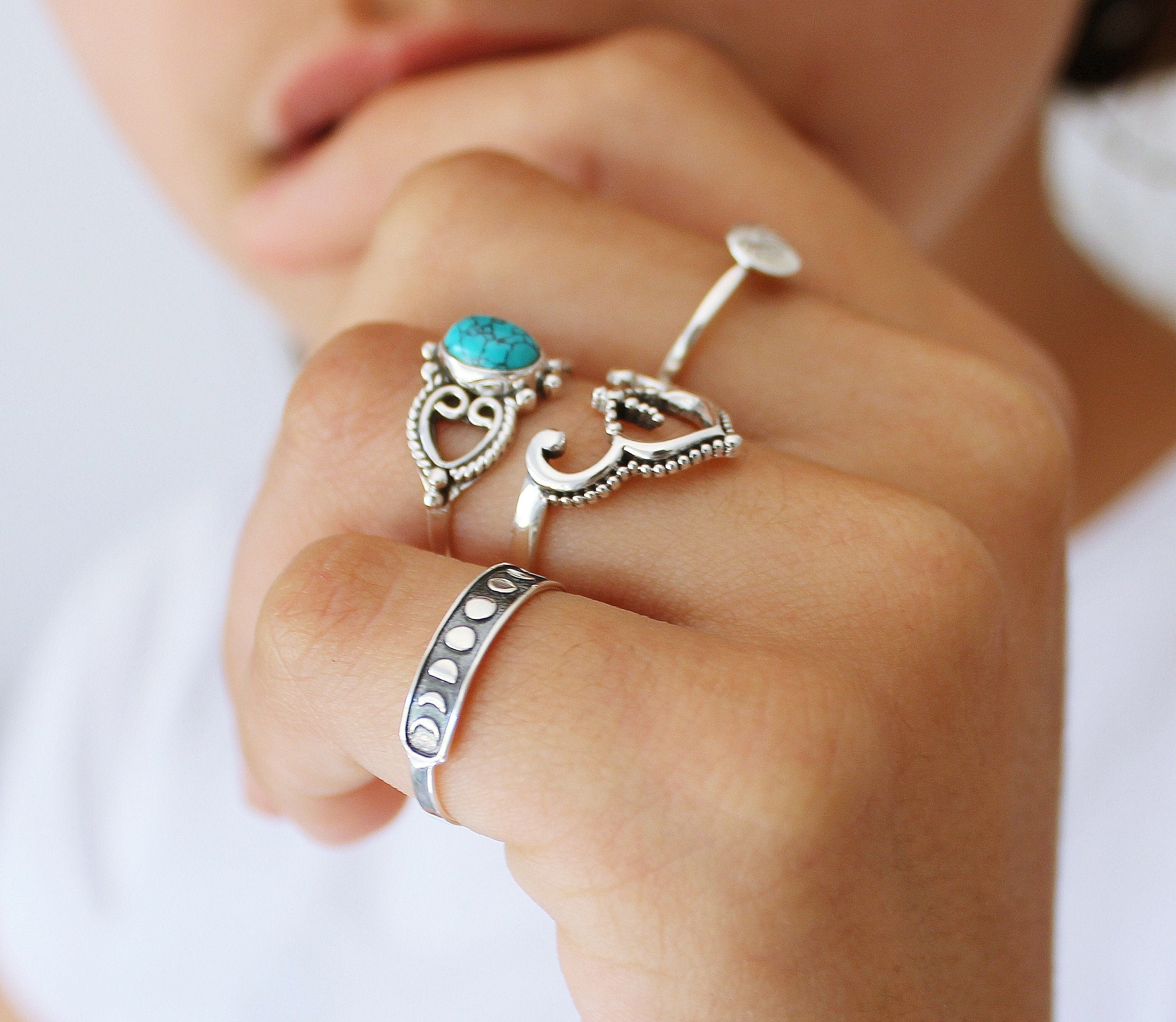 Moon Pinky Ring, Sterling Silver Ring, Boho Ring, Pinky Rings for 