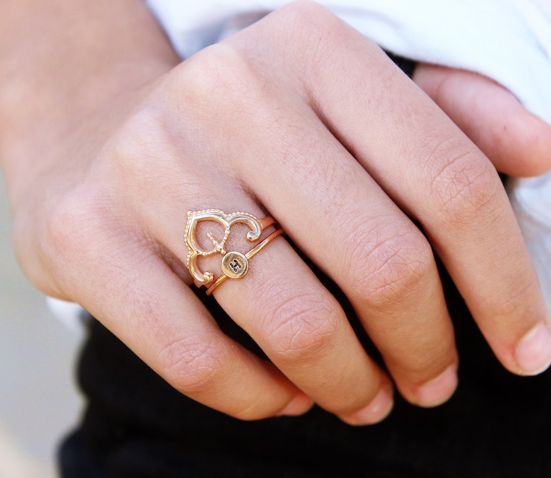 Pinky Ring for Women Custom Initial Ring Rose Gold Etsy