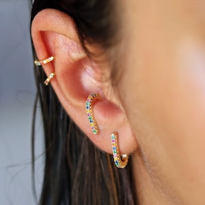 CZ Multicolored Suspender Earrings, Gold Ear Climbers, Pierced Cuff Earrings, Mothers Day Gift from Daughter, Bridal Earrings