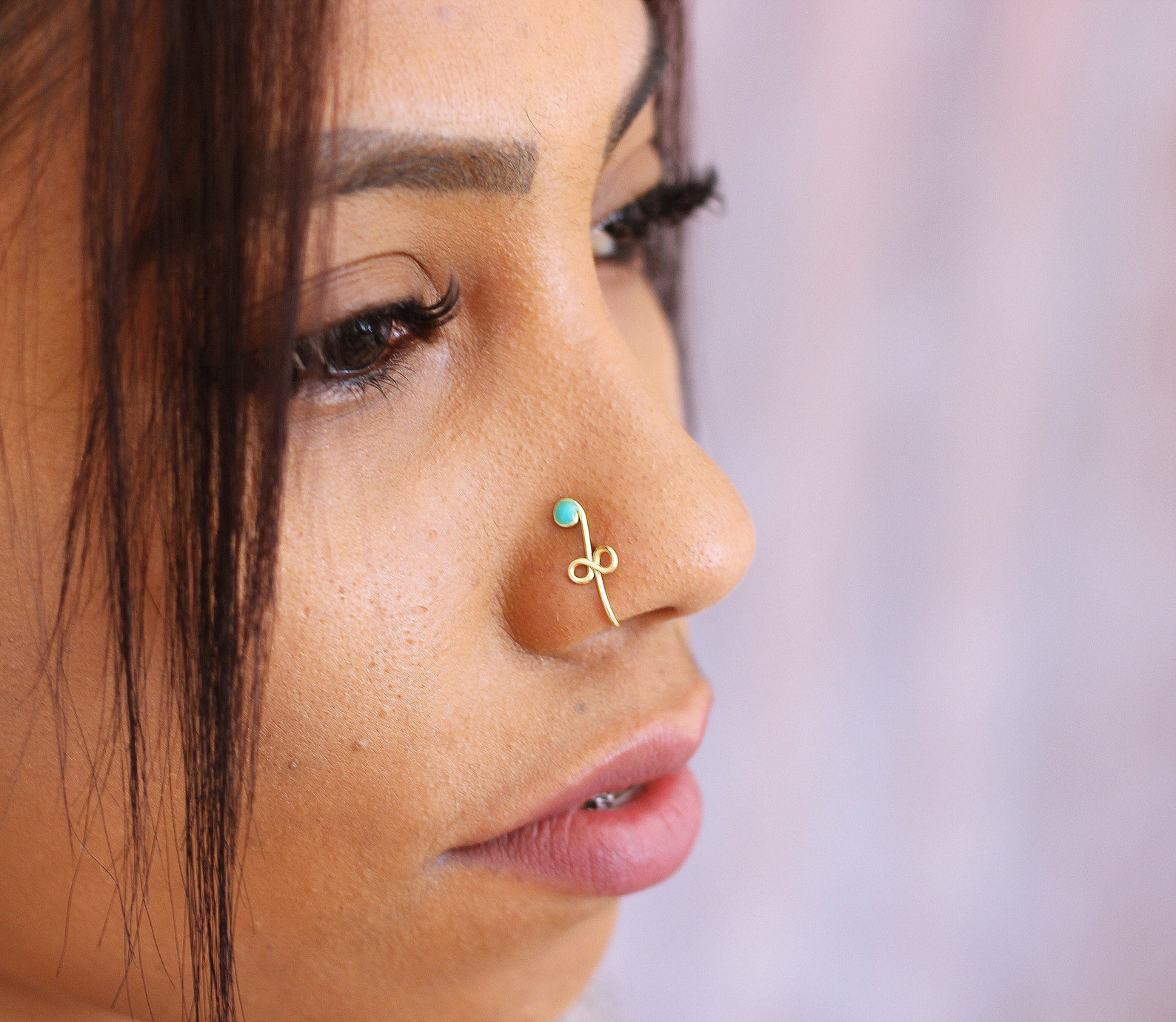 Turquoise Nose Cuff Fake Nose Ring Gold Nosecuff No Etsy