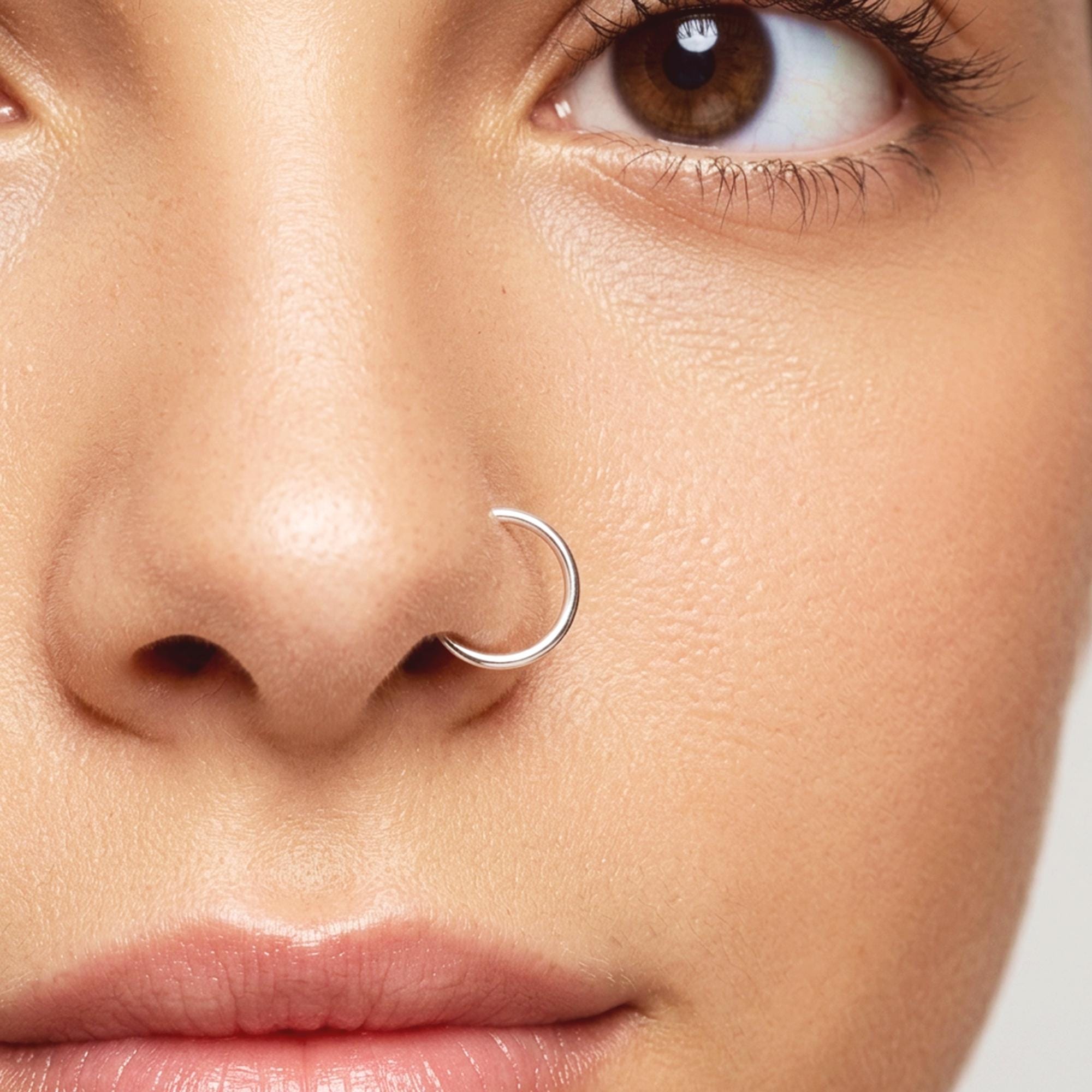 Gold Nose Ring Hoop, Sterling Silver Nose Ring, Gold Nose Hoop AIMER- RING SILVER 20号