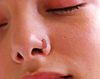 6mm/7mm/8mm mehrfarbige CZ Nase Hoop, Nase Ring Hoop, Helix Piercing, Knorpel Hoop, Tragus Ohrring, Sterling Silber Nase Ring
