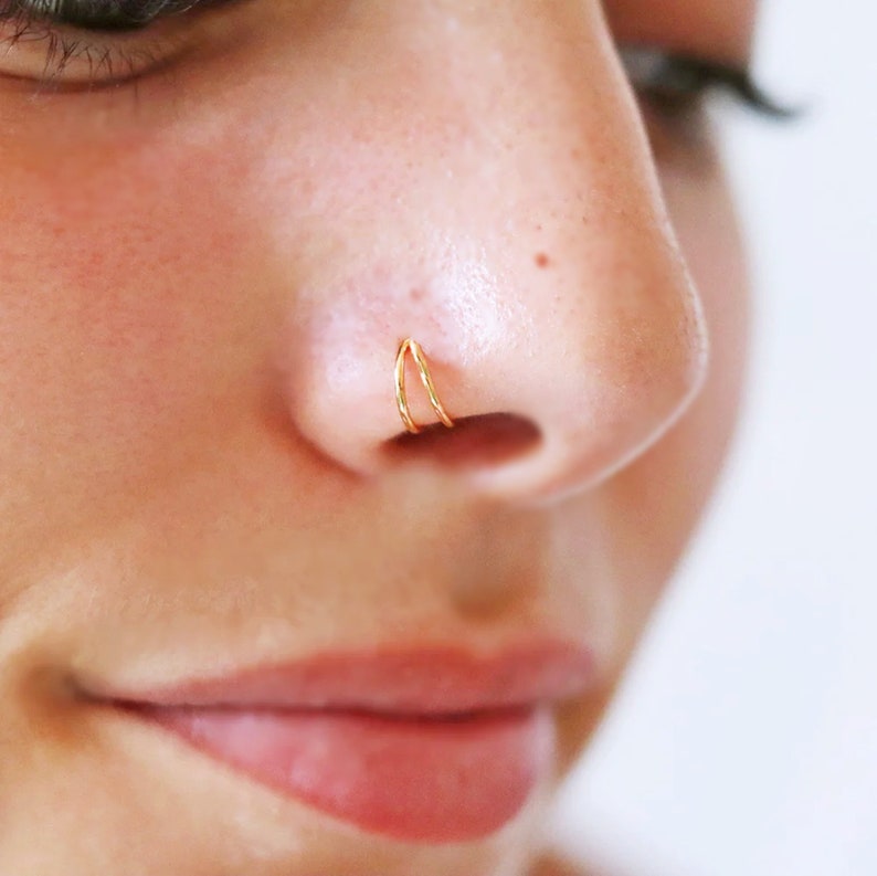 Double Nose Ring for Single Piercing, Gold Nose Ring Hoop, Double Hoop Nose Ring, Sterling Silver Nose Ring, Double Nose Ring Single Pierced image 2